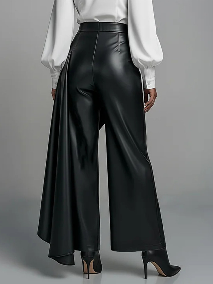 Zipper Split-Joint Solid Color Pleated Buttoned Wide Leg High Waisted Trousers Pants
