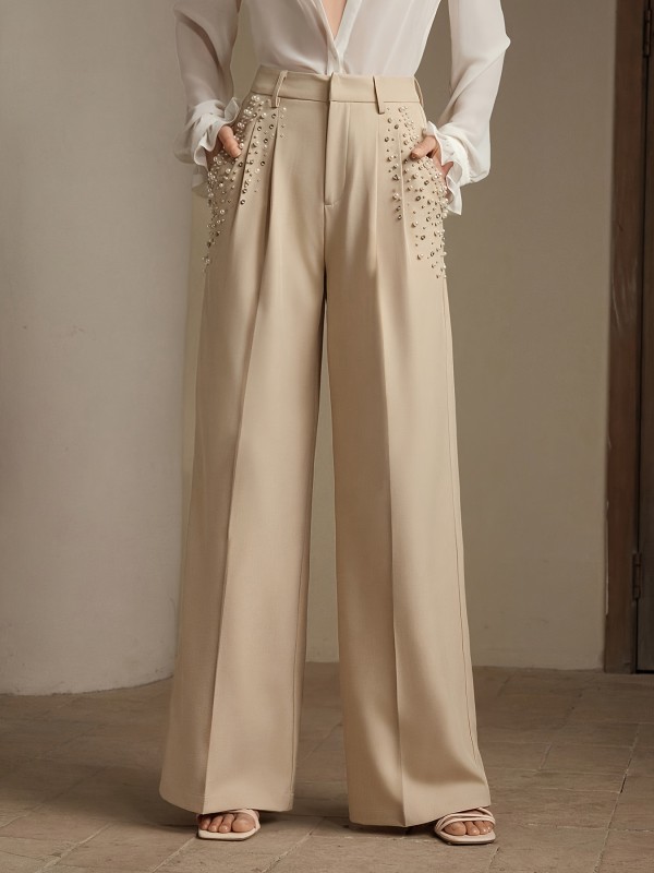 💎Women’s Modern Commuter Office Pants | Pearl Rhinestone Embellished Elegant Casual Workwear