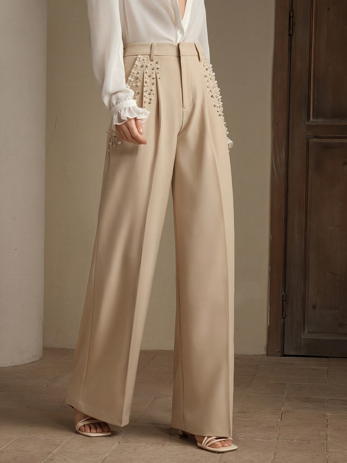 💎Women’s Modern Commuter Office Pants | Pearl Rhinestone Embellished Elegant Casual Workwear
