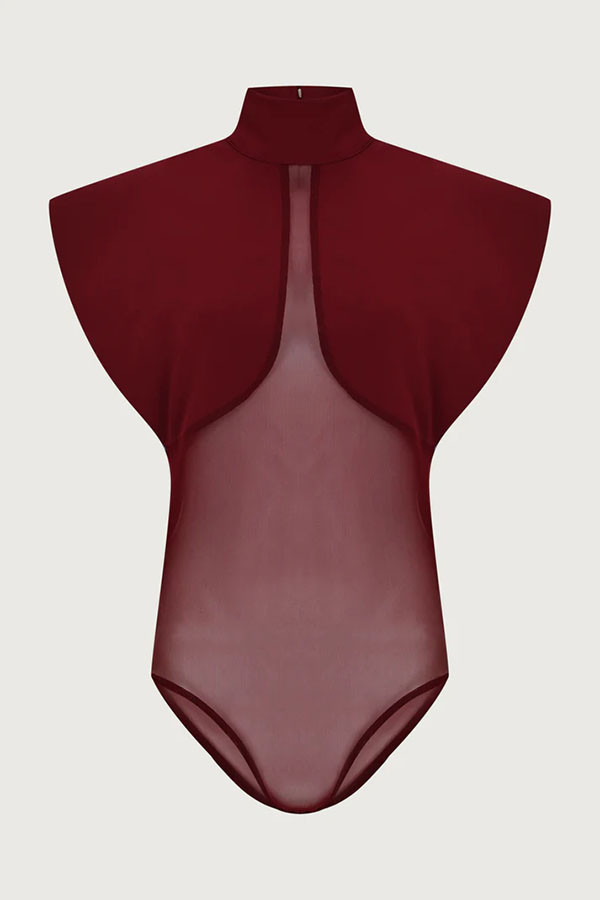 Vita Mesh Patchwork High Neck Wide Sleeve Bodysuit and High Rise Pocket Slit Pants Set