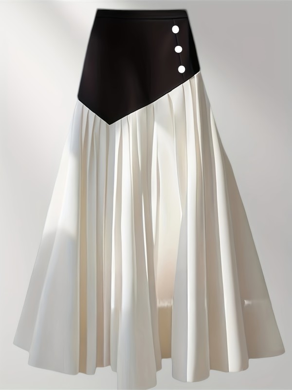 Attractive Wealth Women'S Black And White Color-Blocked Skirt