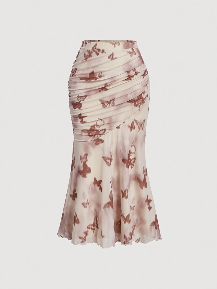 🦋Butterfly Asymmetrical Ruffle Pleated A-Line Skirt | Vacation Casual
