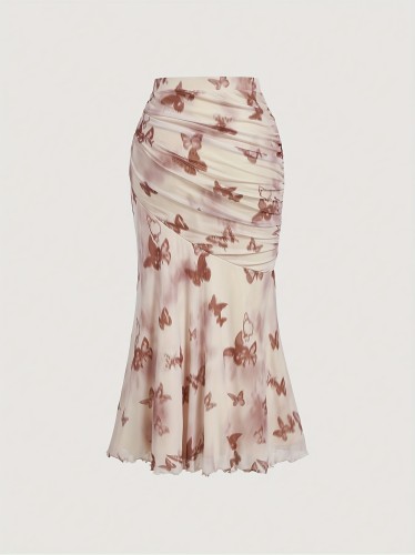 🦋Butterfly Asymmetrical Ruffle Pleated A-Line Skirt | Vacation Casual