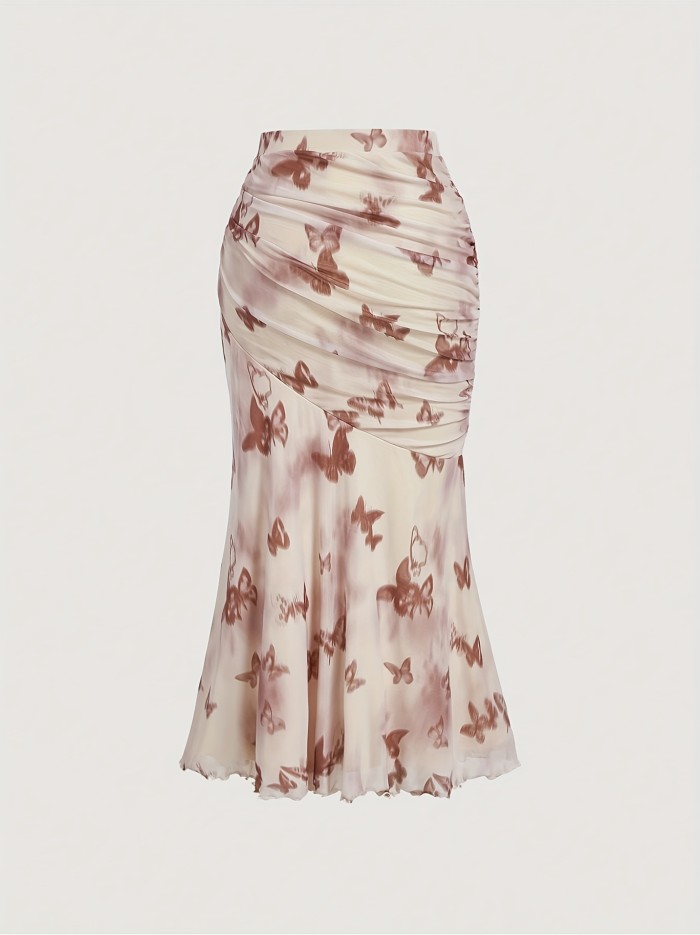 🦋Butterfly Asymmetrical Ruffle Pleated A-Line Skirt | Vacation Casual