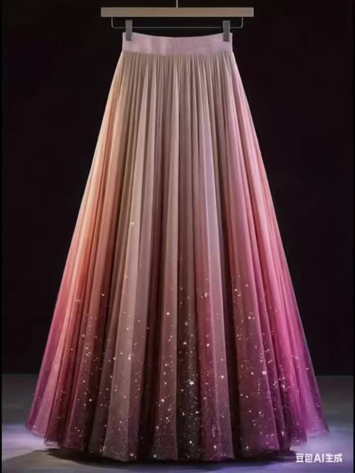 🌈Gradient Color A-Line Maxi Skirt | Elastic Waist All-Season