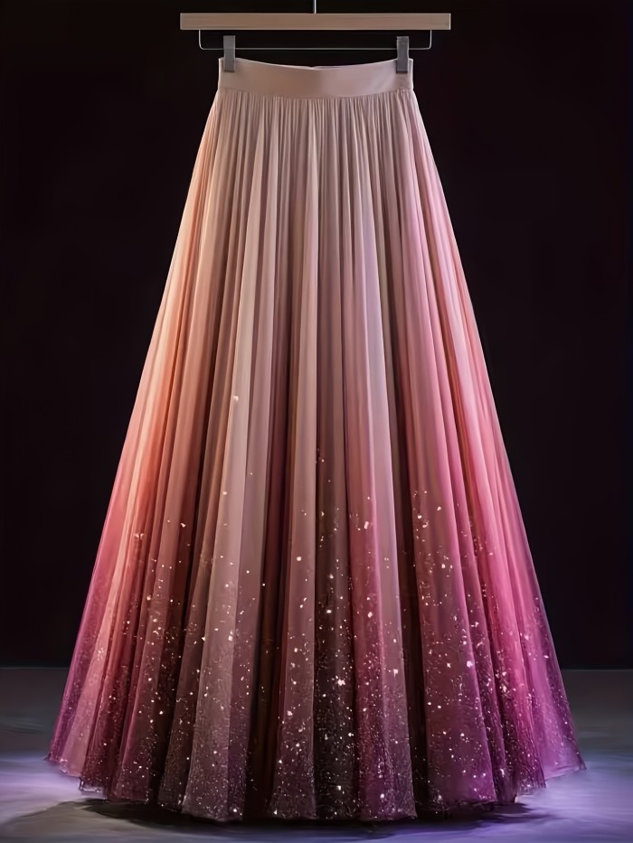 🌈Gradient Color A-Line Maxi Skirt | Elastic Waist All-Season