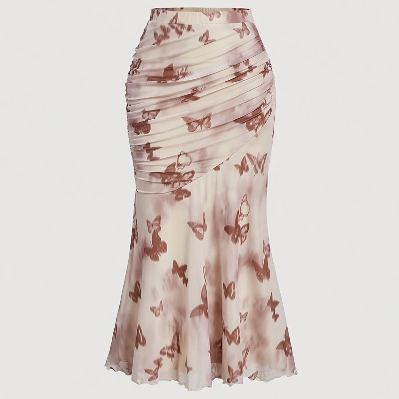 🦋Butterfly Asymmetrical Ruffle Pleated A-Line Skirt | Vacation Casual