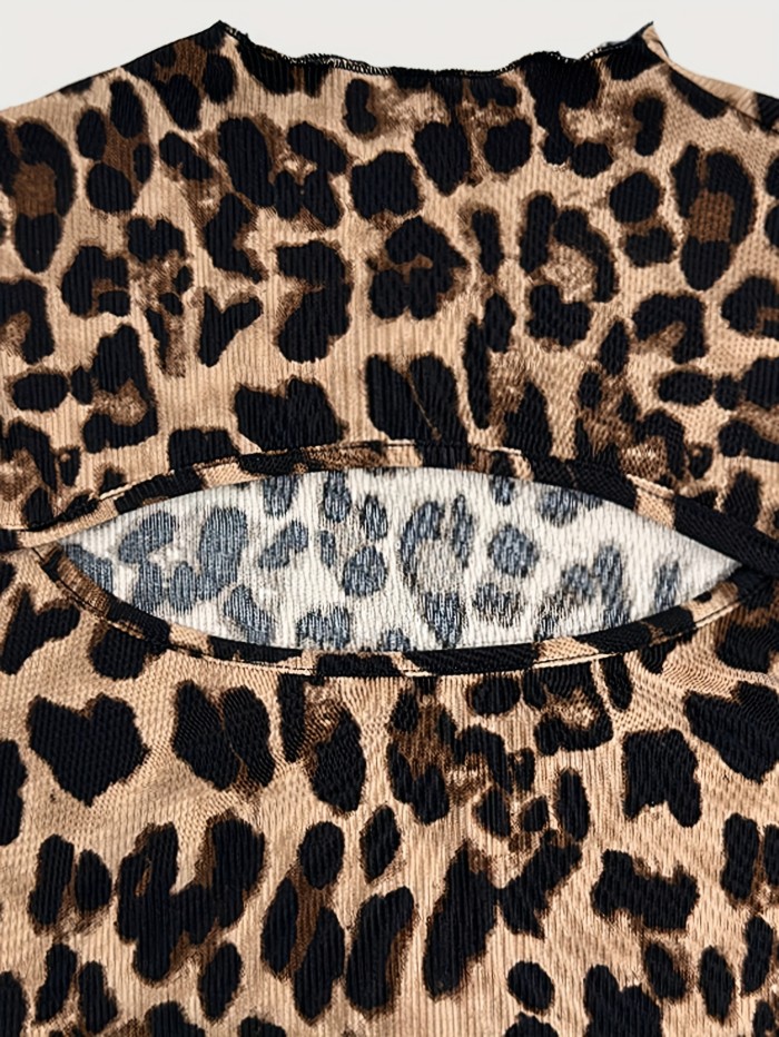 Leopard Hollow Out Slim Long Sleeve Tee | All-Season Versatile