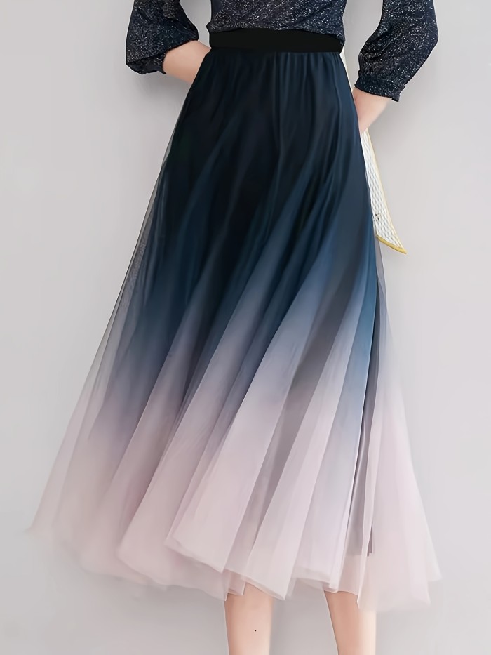 Gradient Color Double-layer Mesh Skirt