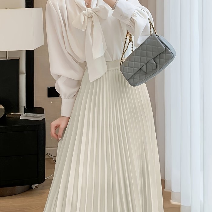 ✨High Waist Pleated A-Line Midi Skirt