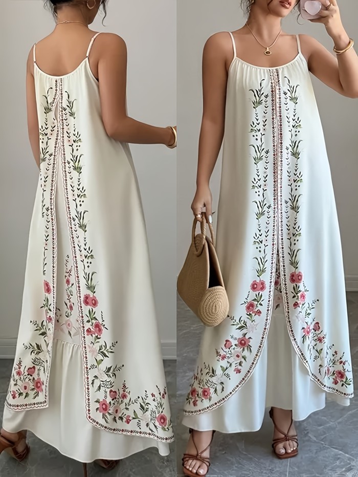 🌸Plus Size Floral Spaghetti Strap Maxi Dress | Summer Vacation Casual Elegant
