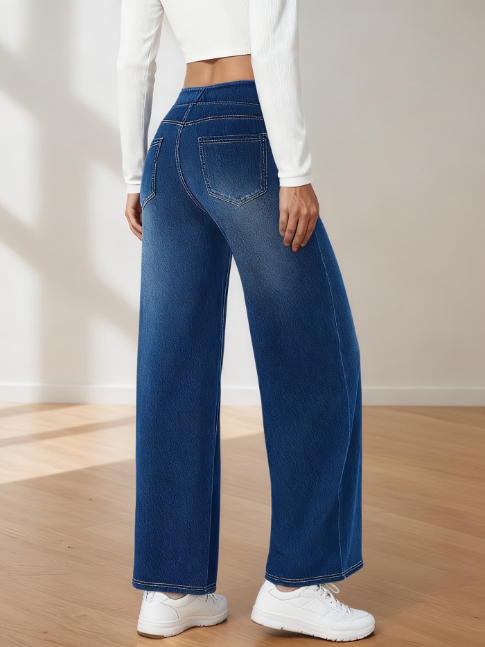 👖High Waist Stretch Wide Leg Jeans | Elastic Waist All-Season Casual Office Wear