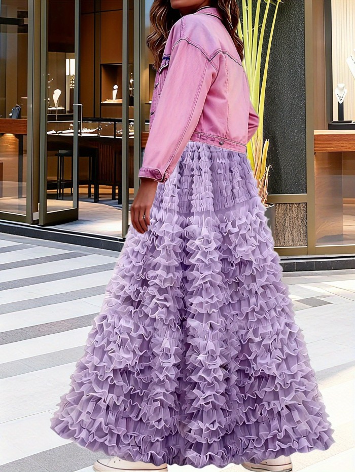 💜Lavender Ruffle Tulle Dress | Cinched Belt Fluffy Wedding Guest Gown