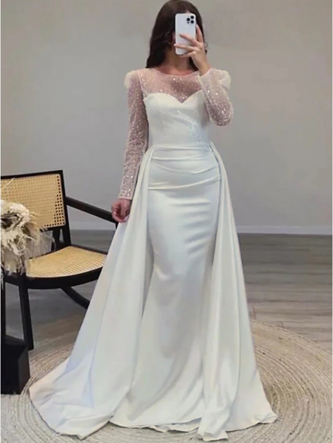👑Sequin Crew Neck Evening Gown | Long Sleeve Slim Banquet Queen Style