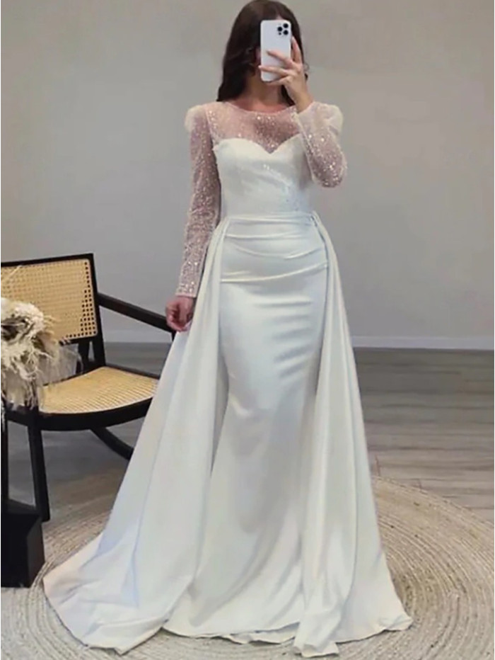 👑Sequin Crew Neck Evening Gown | Long Sleeve Slim Banquet Queen Style