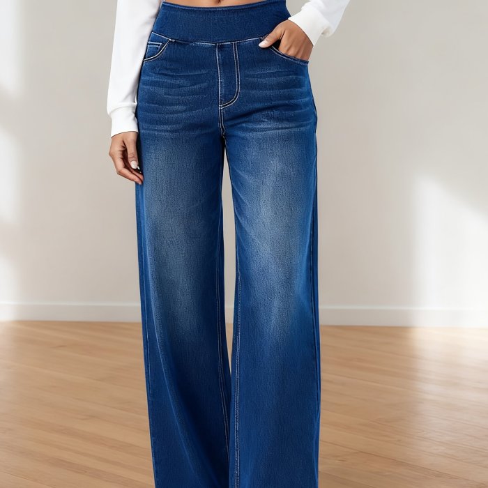👖High Waist Stretch Wide Leg Jeans | Elastic Waist All-Season Casual Office Wear