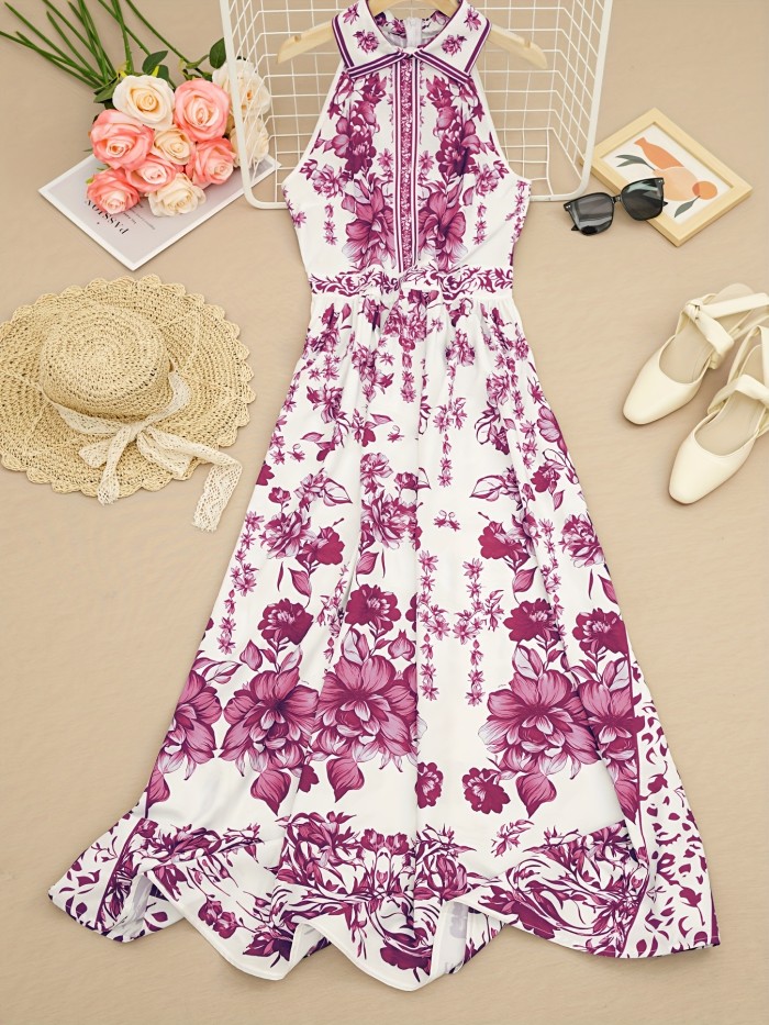 🏺Porcelain Print Halter A-Line Dress | Elegant French Spring Summer