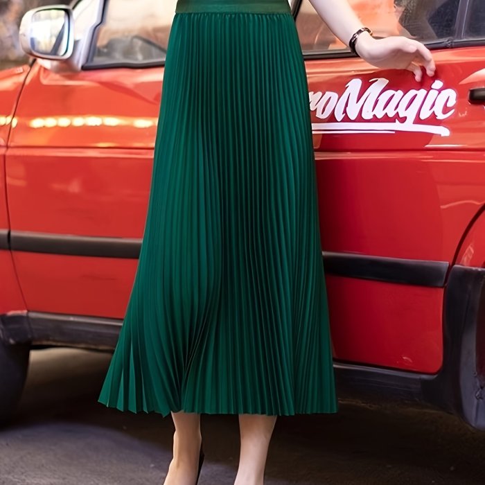 ✨High Waist Pleated A-Line Midi Skirt
