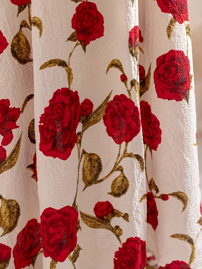 🌹Plus Size Rose Print Boho Maxi Dress | Square Neck Ruffle Pleated Summer Style