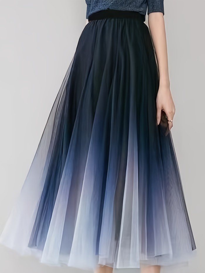 Gradient Color Double-layer Mesh Skirt