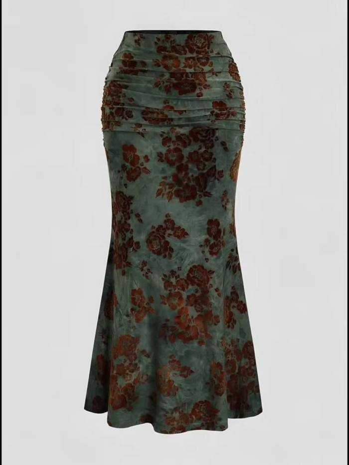 🍂Vintage Flocked Mermaid Dress | Autumn Feminine Retro Style