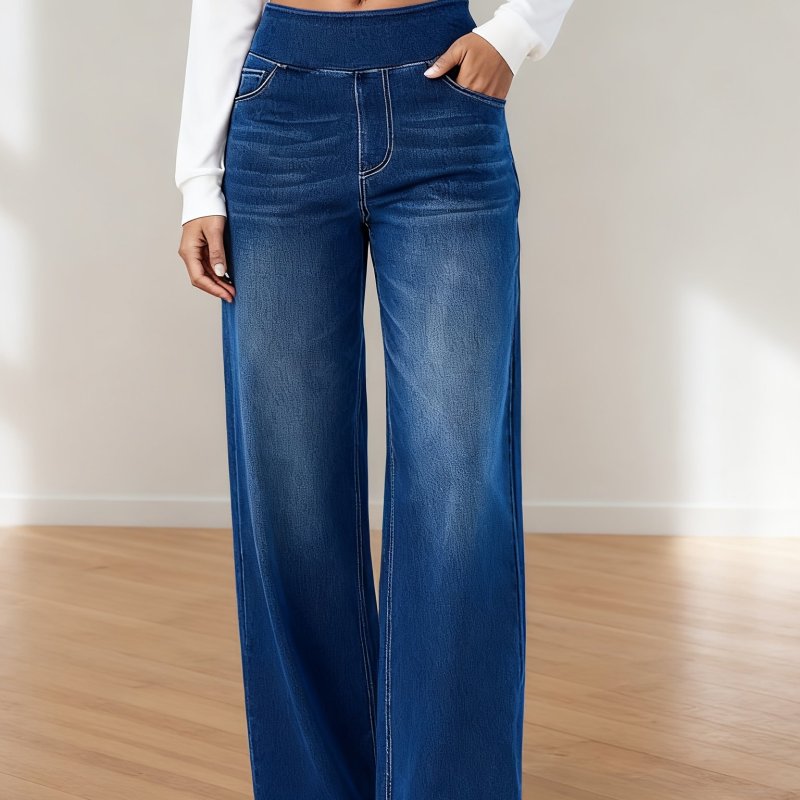 👖High Waist Stretch Wide Leg Jeans | Elastic Waist All-Season Casual Office Wear