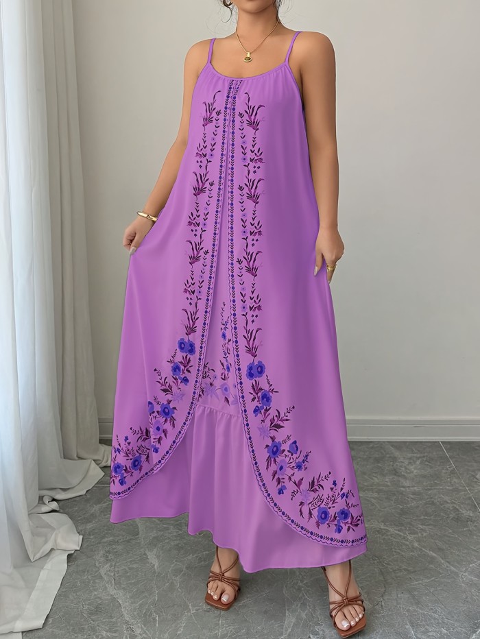 🌸Plus Size Floral Spaghetti Strap Maxi Dress | Summer Vacation Casual Elegant