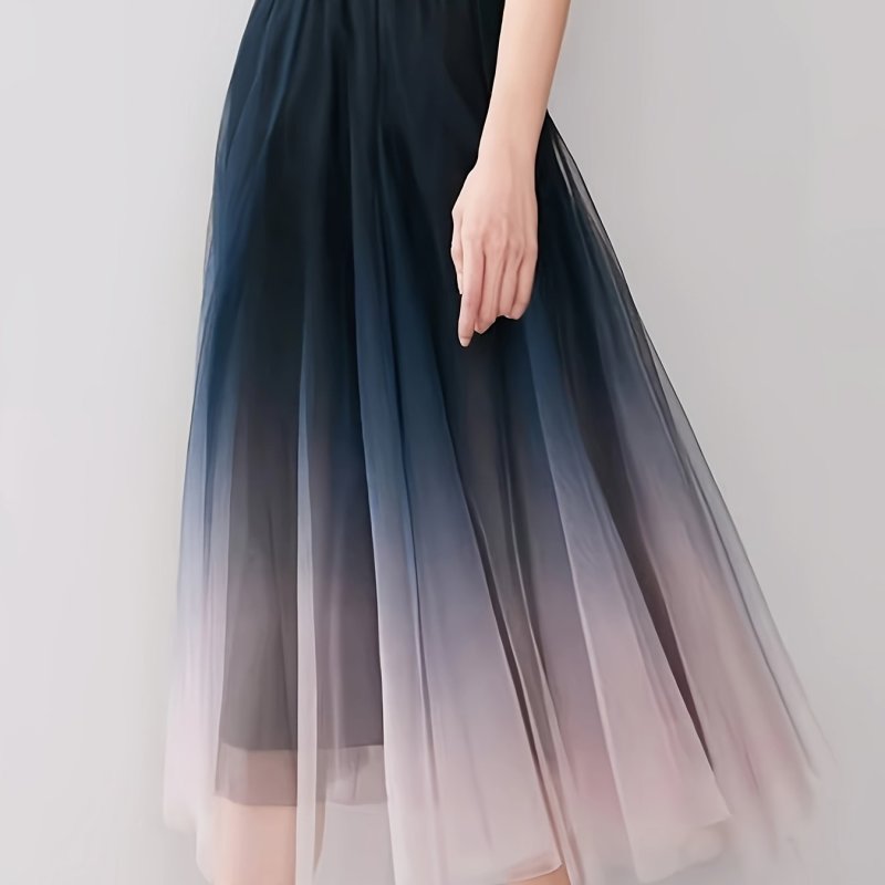 Gradient Color Double-layer Mesh Skirt