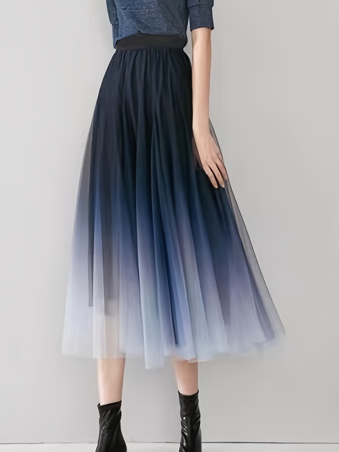 Gradient Color Double-layer Mesh Skirt