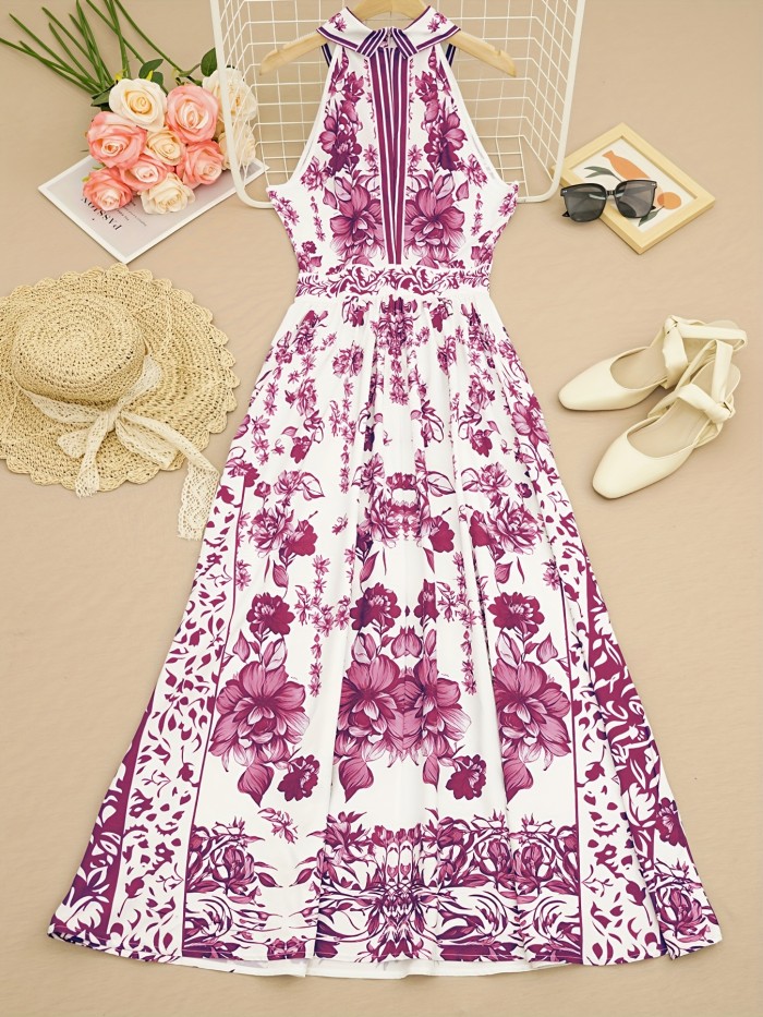 🏺Porcelain Print Halter A-Line Dress | Elegant French Spring Summer