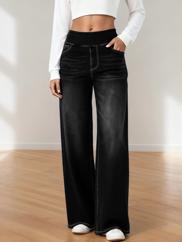 👖High Waist Stretch Wide Leg Jeans | Elastic Waist All-Season Casual Office Wear