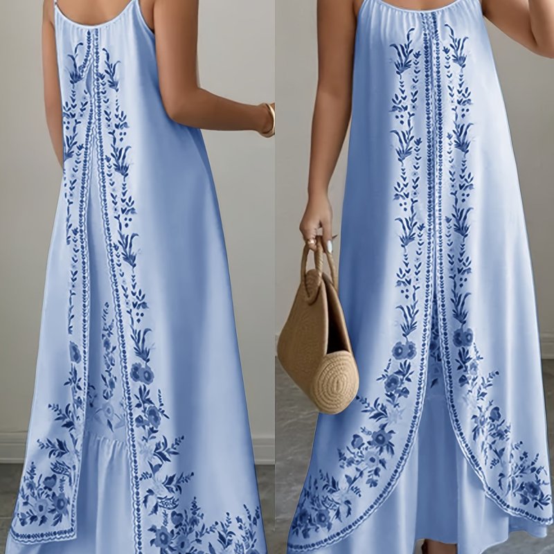 🌸Plus Size Floral Spaghetti Strap Maxi Dress | Summer Vacation Casual Elegant