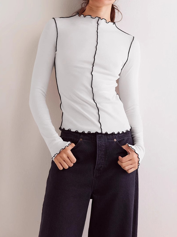 Solid Color Skinny Long Sleeves Round-Neck T-Shirts