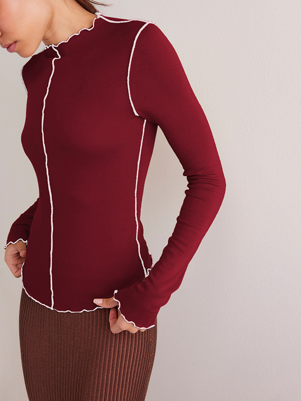 Solid Color Skinny Long Sleeves Round-Neck T-Shirts