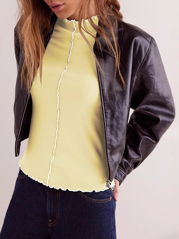 Solid Color Skinny Long Sleeves Round-Neck T-Shirts