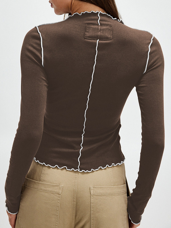 Solid Color Skinny Long Sleeves Round-Neck T-Shirts