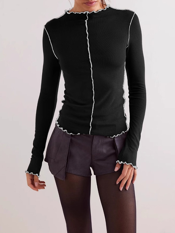 Solid Color Skinny Long Sleeves Round-Neck T-Shirts