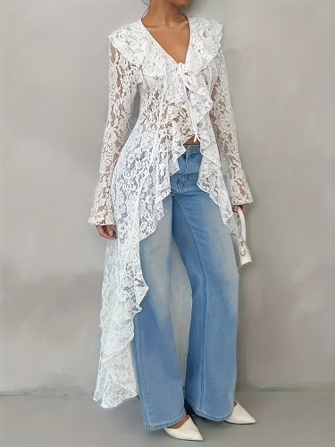🌸 Sexy Sheer Lace Tee • Feminine All-Season Top