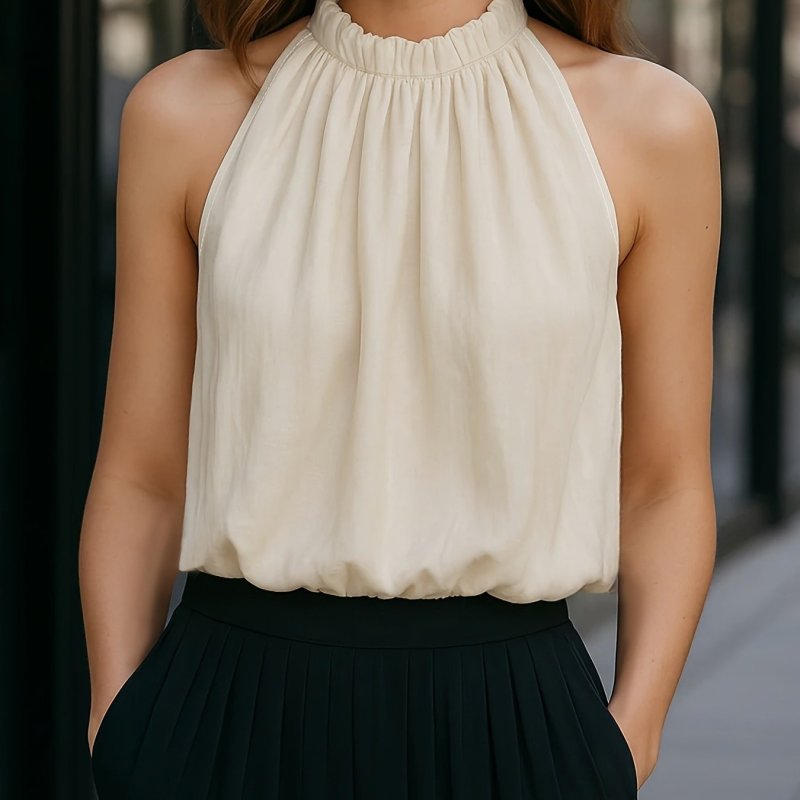 Elegant Solid Sleeveless Top | European & American Fashion Women’s Tee