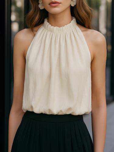 Elegant Solid Sleeveless Top | European & American Fashion Women’s Tee
