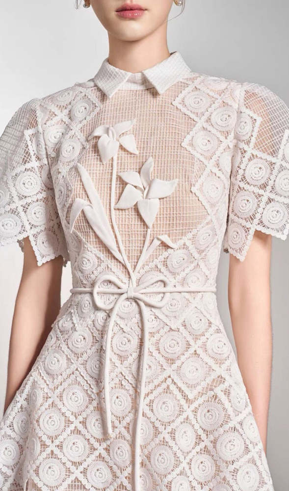 White Embroidery Midi Dress