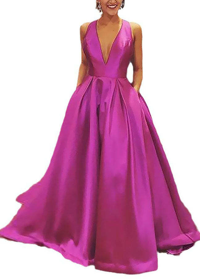 Boutique Black V Neck Backless Silk Maxi Dress Sleeveless