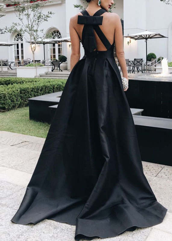 Boutique Black V Neck Backless Silk Maxi Dress Sleeveless