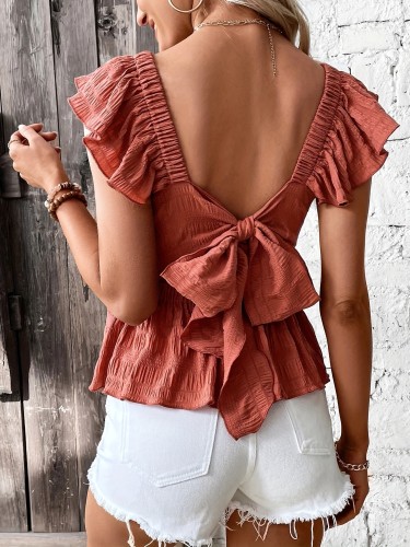 French Ruffle Backless Shirt
