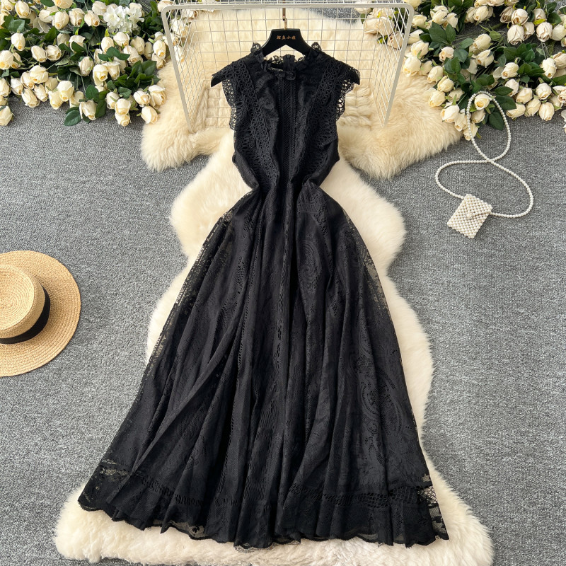 ✨ Retro Romantic Lace Fairy Maxi Dresses High Waist A-Line Casual Spring Fashion 🌸