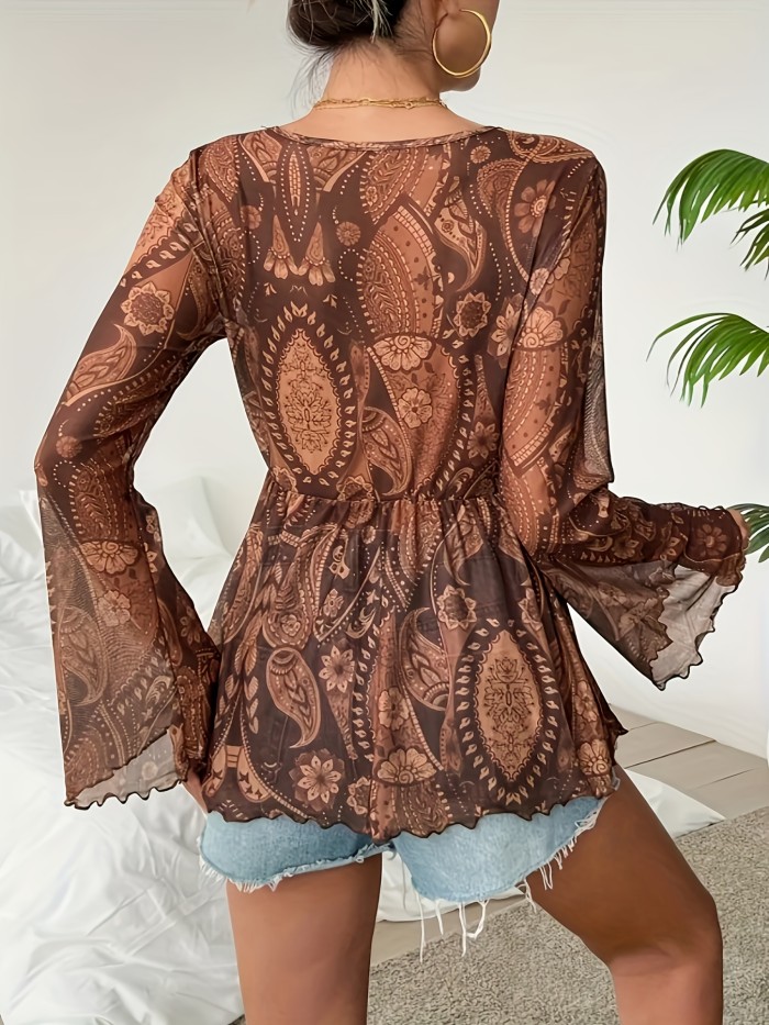 Directional Puff Sleeve Tie-Front Top Q288