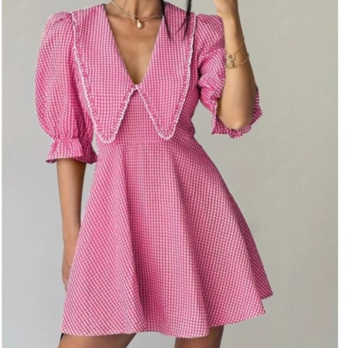 Elegant Plaid V-Neck Puff Sleeve Midi Party Dress | Sweet Feminine Mini Skirt Option