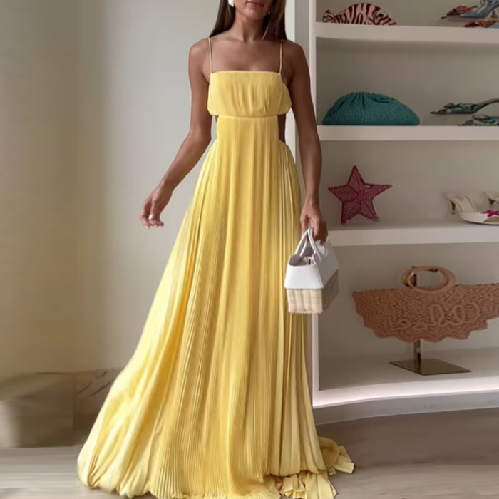 🖤 Off-Shoulder Backless Hollow Pleated Swing Evening Dress