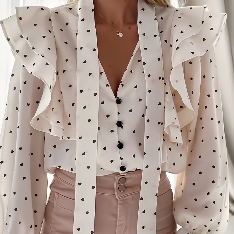✨ Elegant V-Neck Long Sleeve Blouse | Slim Semi-Sheer Tunic Top for Office & Party