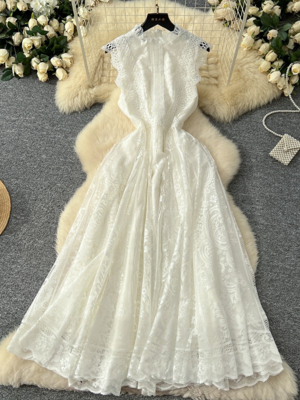 ✨ Retro Romantic Lace Fairy Maxi Dresses High Waist A-Line Casual Spring Fashion 🌸